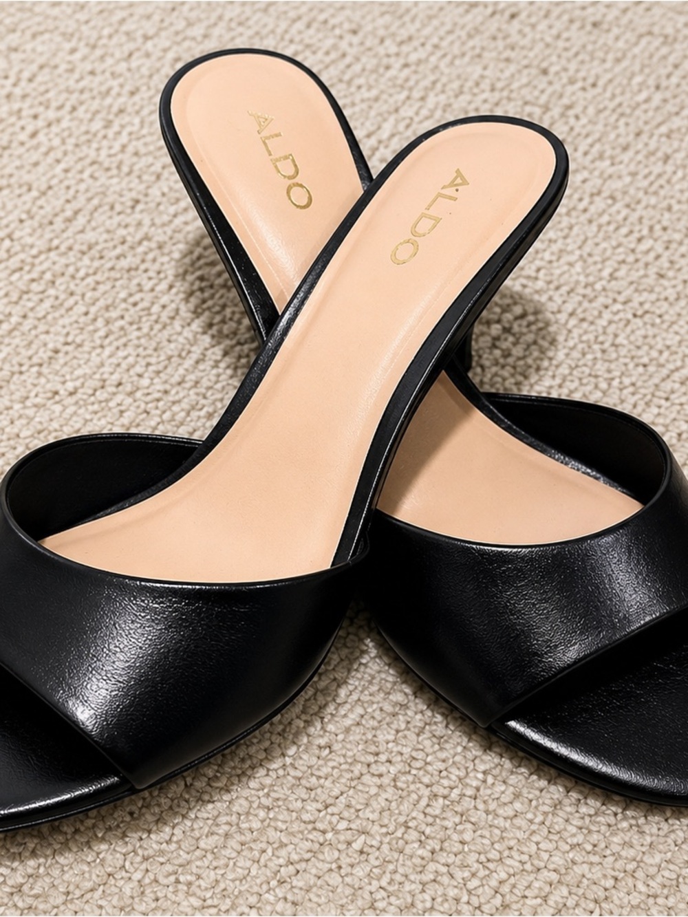 ALDO Black Leather-Look Slide Kitten Heeled Mule with Nude Insole